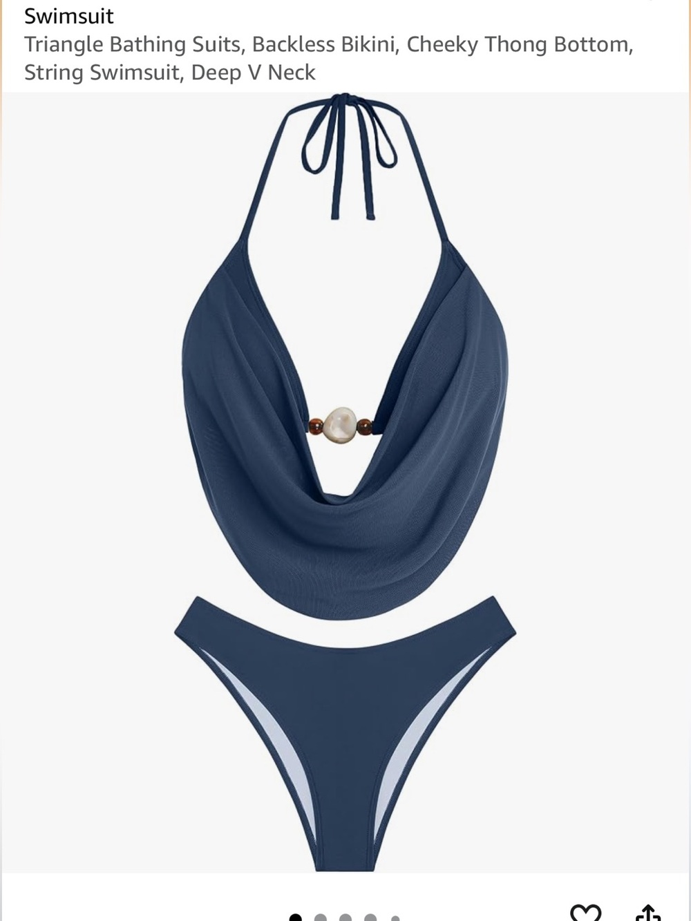 Zaful Navy Draped Halter Bikini with Center Bead